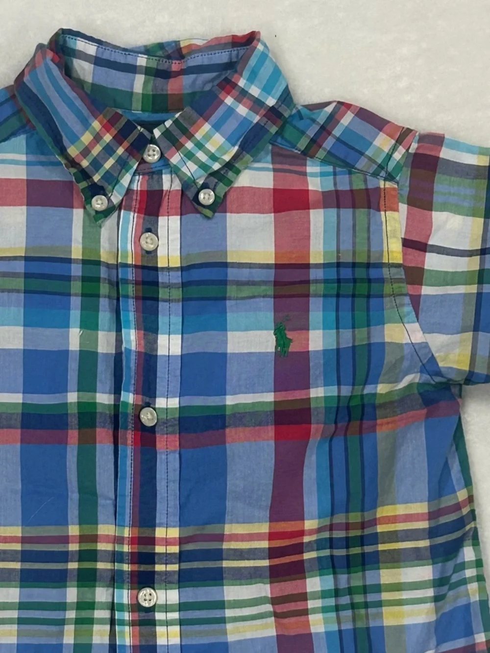 Ralph Lauren shirt button down short sleeve kids toddler boys 3T blue plaid prep